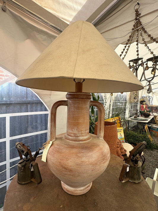 Large Vintage Terracotta Amphora Table Lamp | Mediterranean Urn Style with Linen Shade