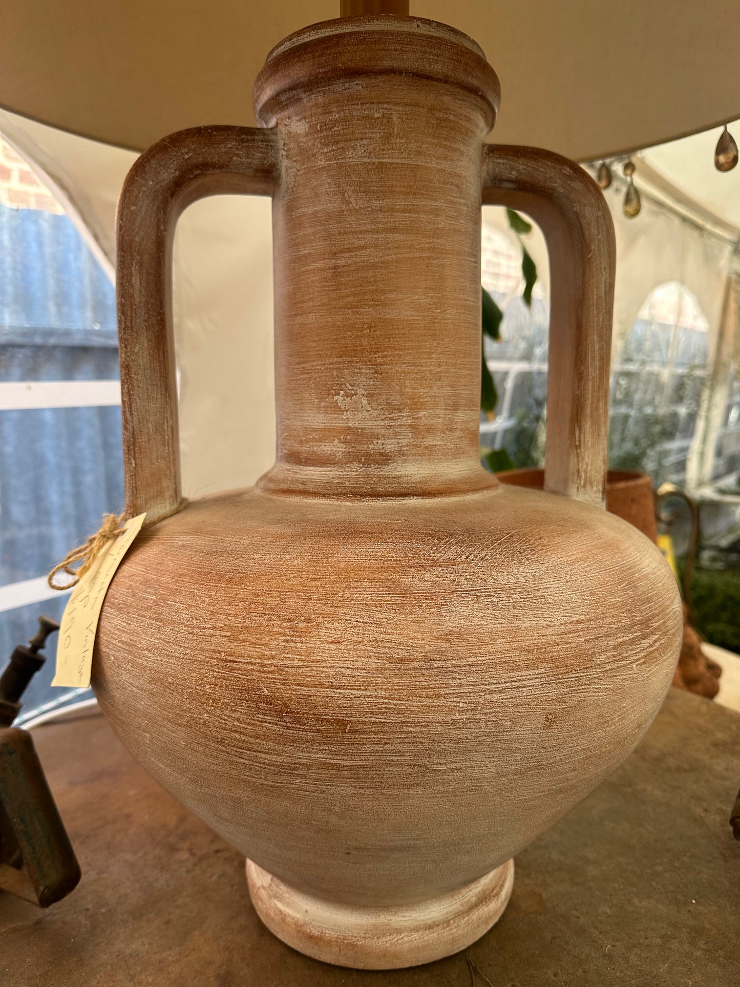 Large Vintage Terracotta Amphora Table Lamp | Mediterranean Urn Style with Linen Shade