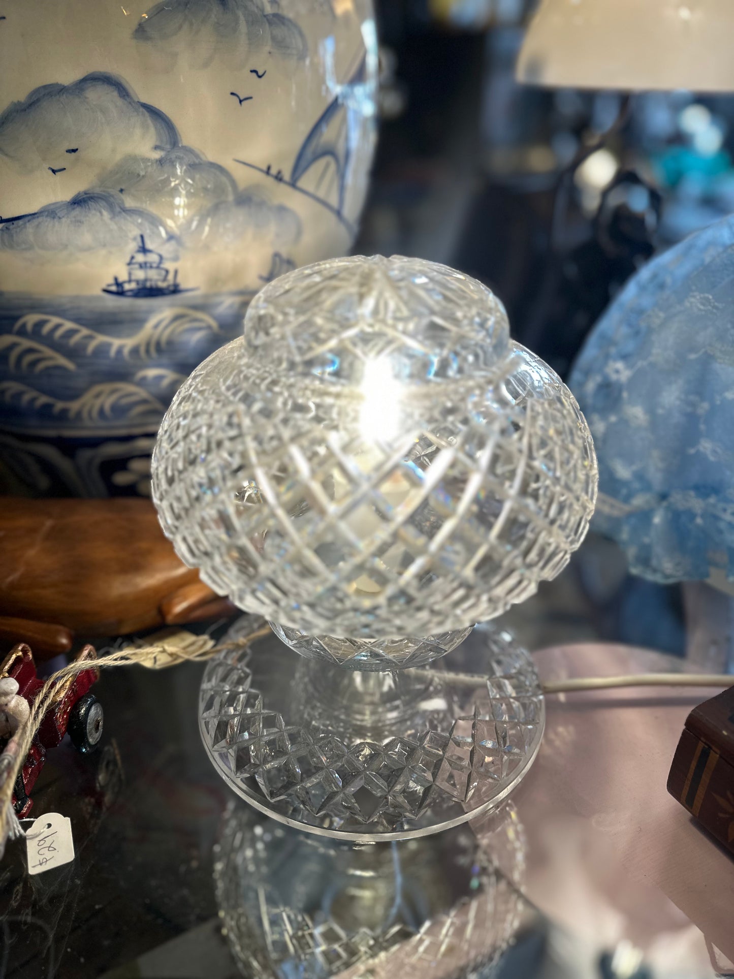 Vintage Art Deco Diamond Cut Crystal Mushroom Table Lamp
