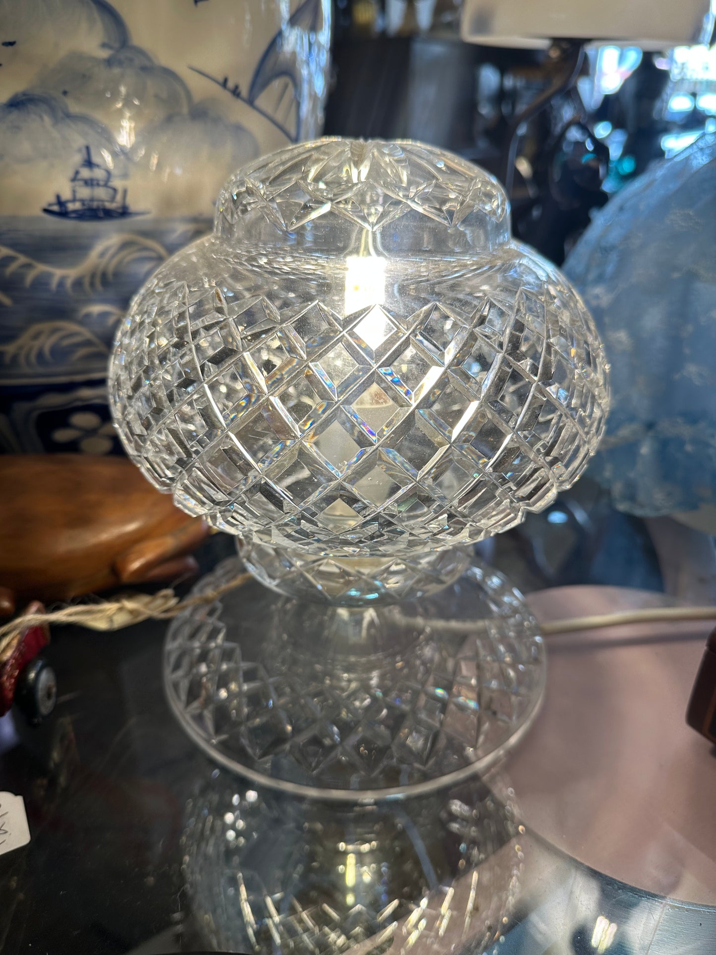 Vintage Art Deco Diamond Cut Crystal Mushroom Table Lamp