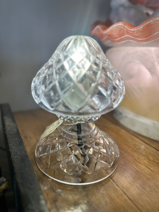 Vintage Lead Crystal Mushroom Table Lamp | Hand-Cut Diamond Pattern | Hollywood Regency Glass Lighting