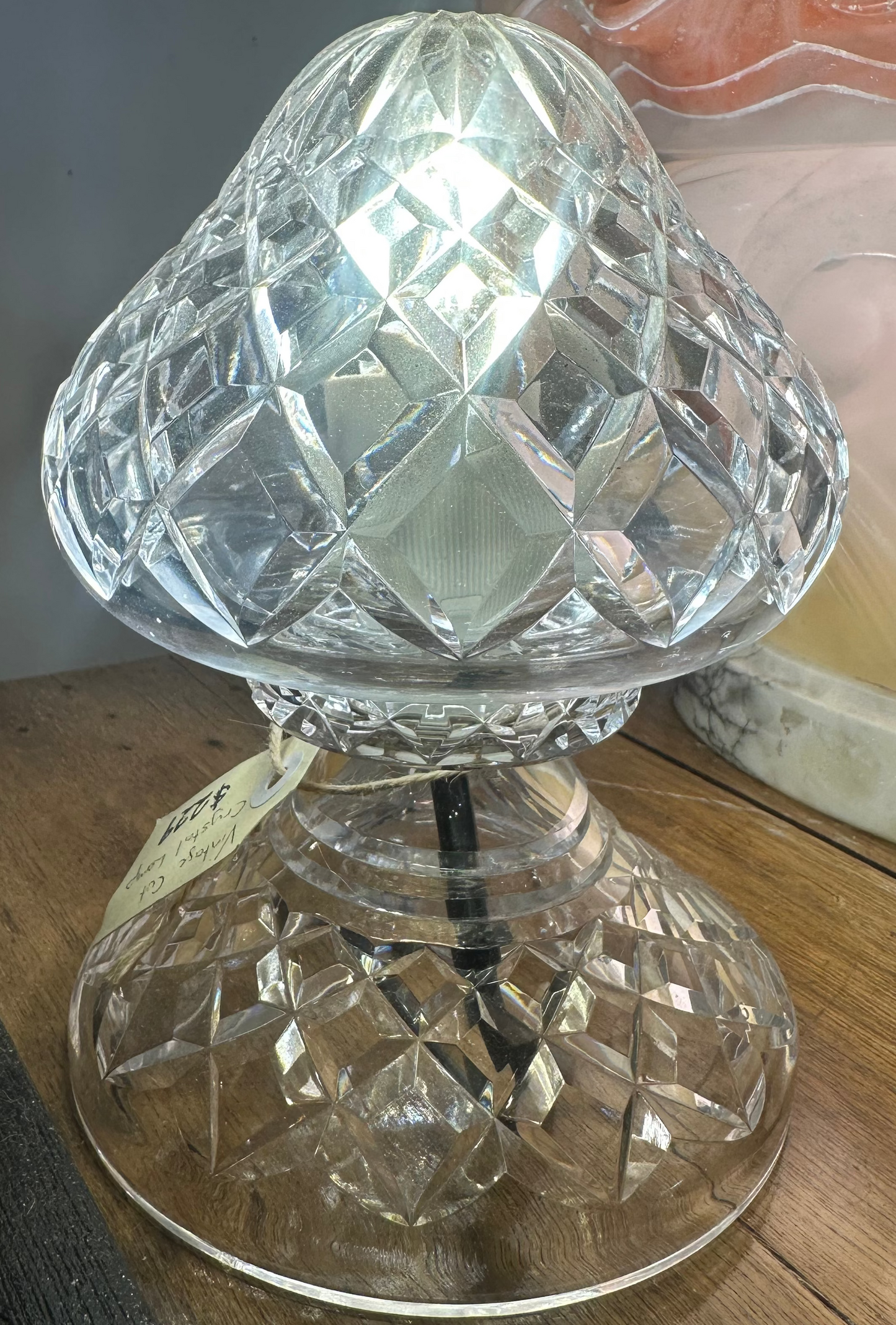 Vintage Lead Crystal Mushroom Table Lamp | Hand-Cut Diamond Pattern | Hollywood Regency Glass Lighting