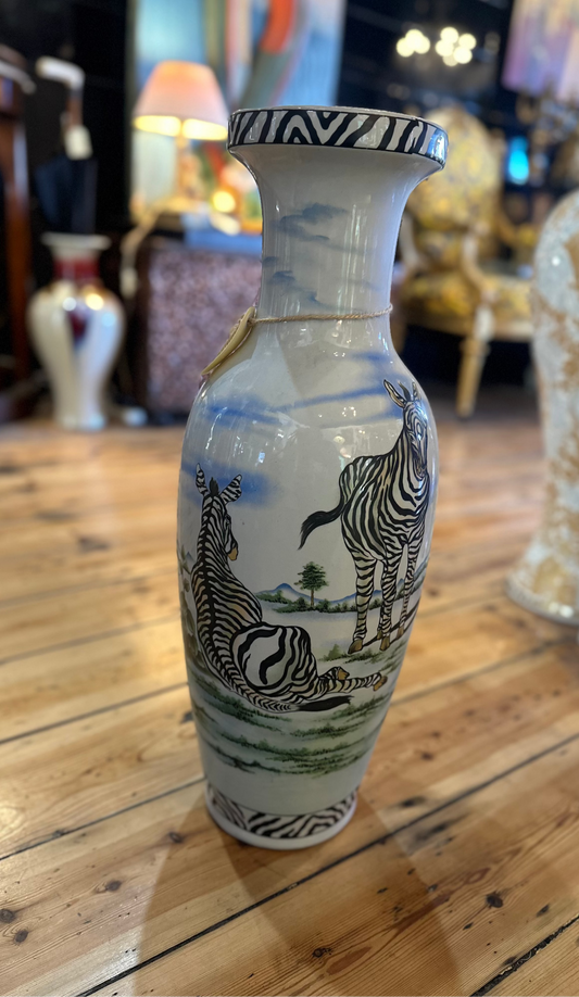 Large Vintage Zebra Floor Vase - Hand-Painted Ceramic Safari Decor - 60cm Tall