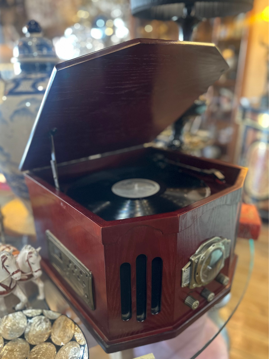 Retro 4-in-1 Record Player Turntable CD Player AM/FM Radio – Vintage Style Wooden Stereo CSL8FS