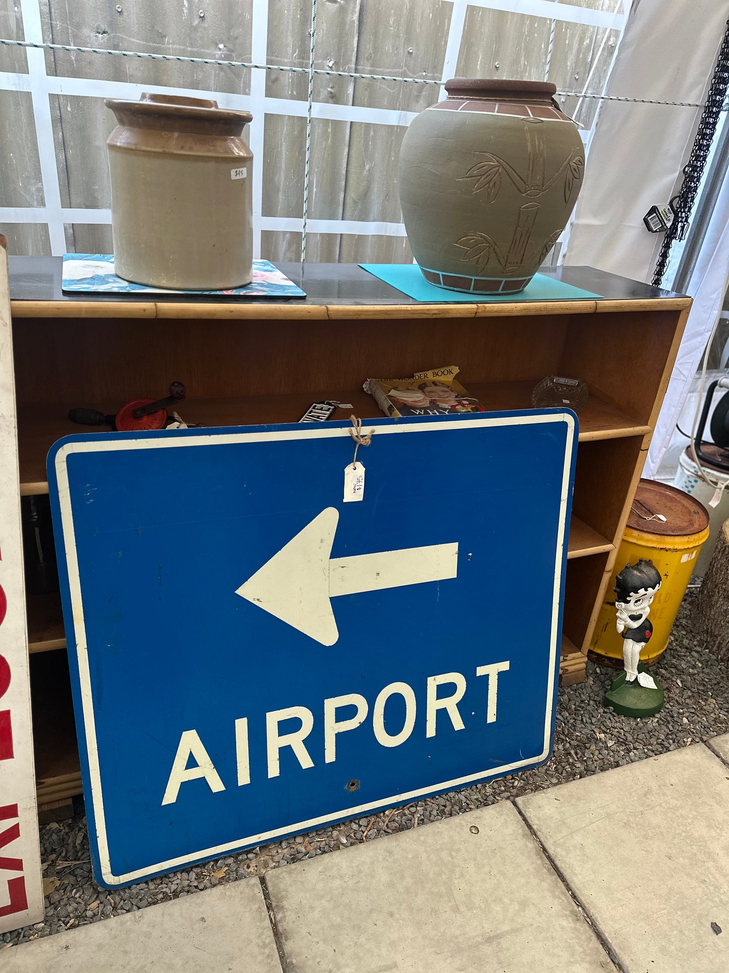 Vintage Blue Airport Directional Sign - Large Original Metal Aviation Signage