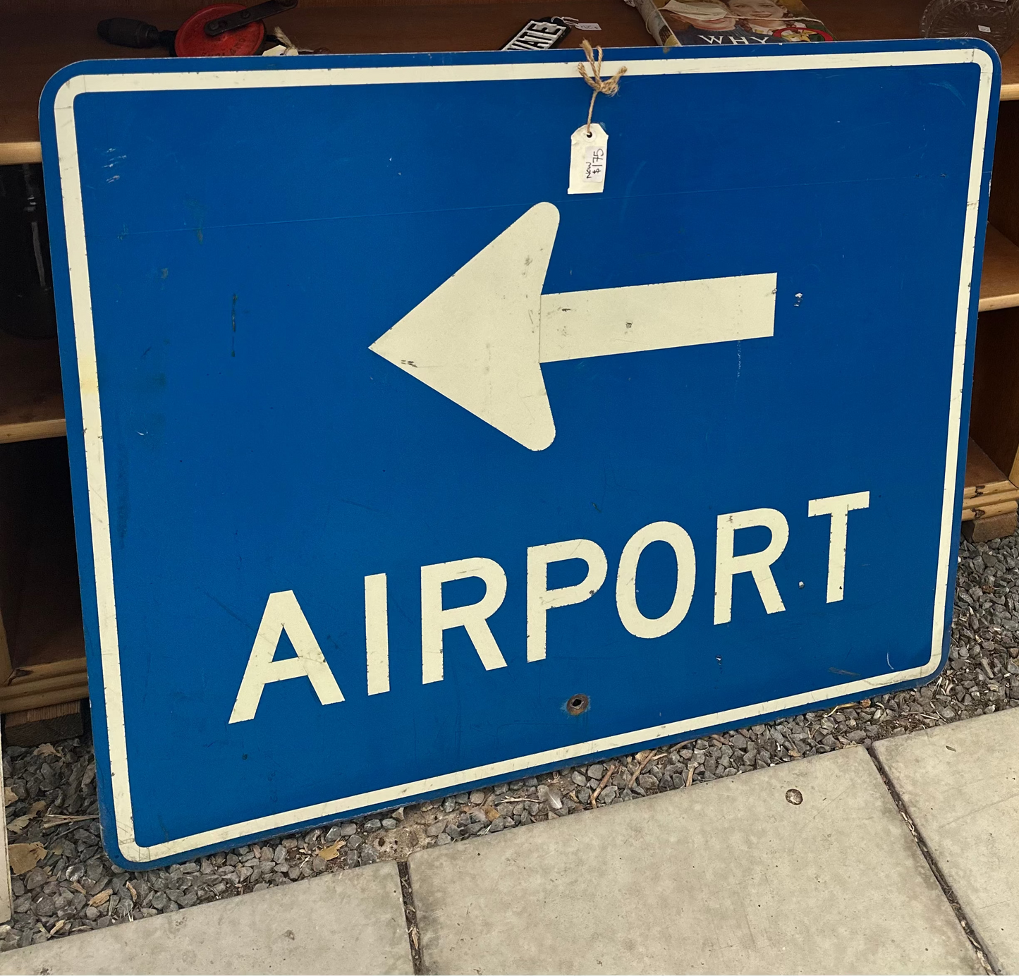 Vintage Blue Airport Directional Sign - Large Original Metal Aviation Signage