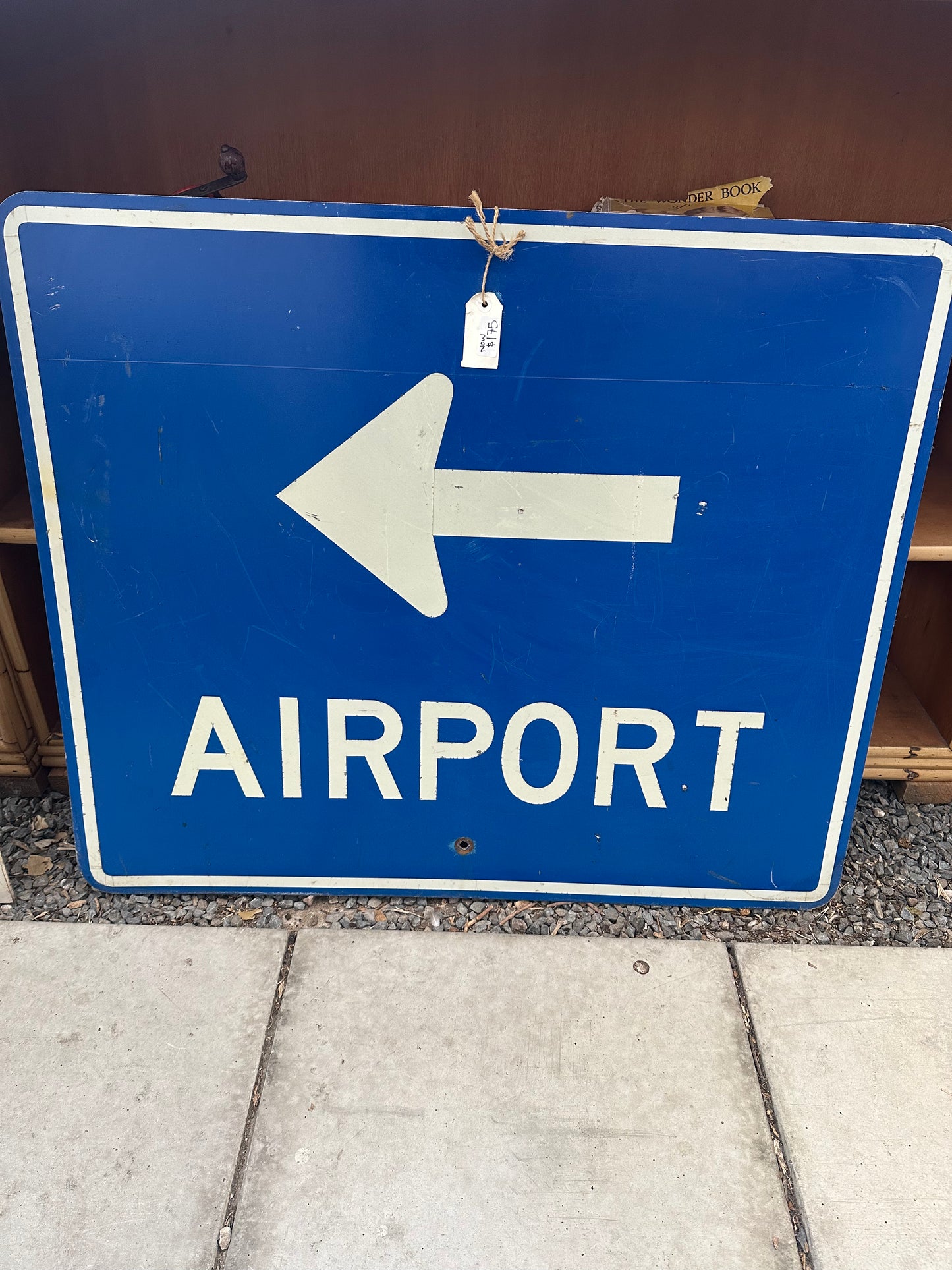 Vintage Blue Airport Directional Sign - Large Original Metal Aviation Signage