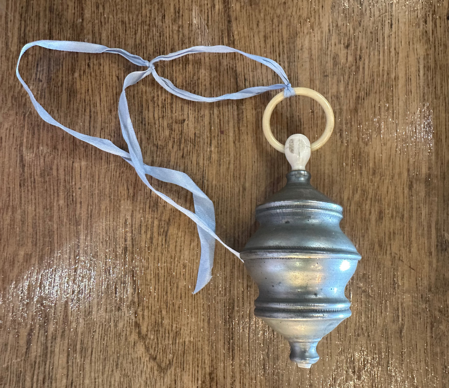 Antique Victorian Bone Teething Ring & Pewter Baby Rattle | Heirloom Christening Gift