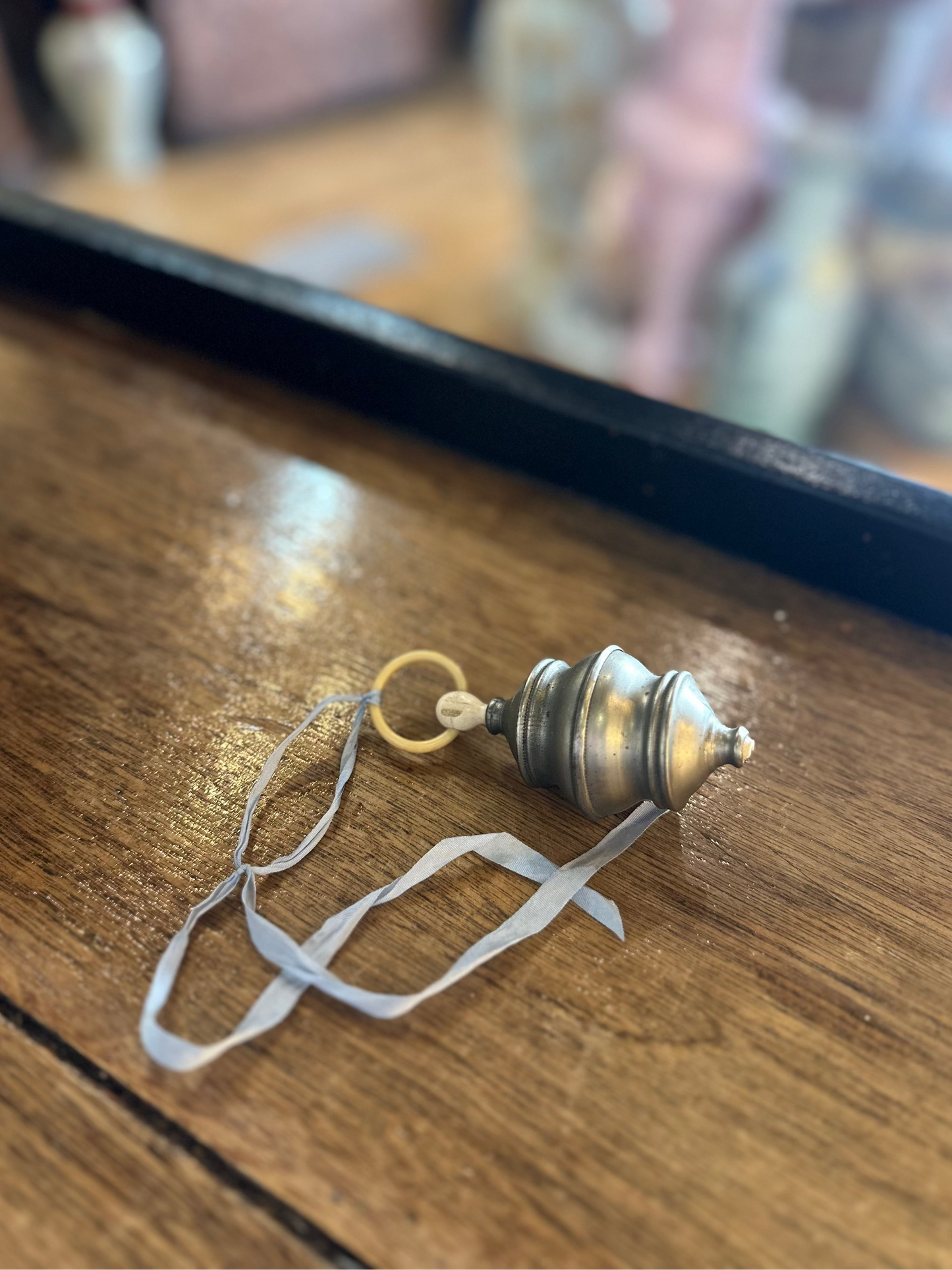 Antique Victorian Bone Teething Ring & Pewter Baby Rattle | Heirloom Christening Gift