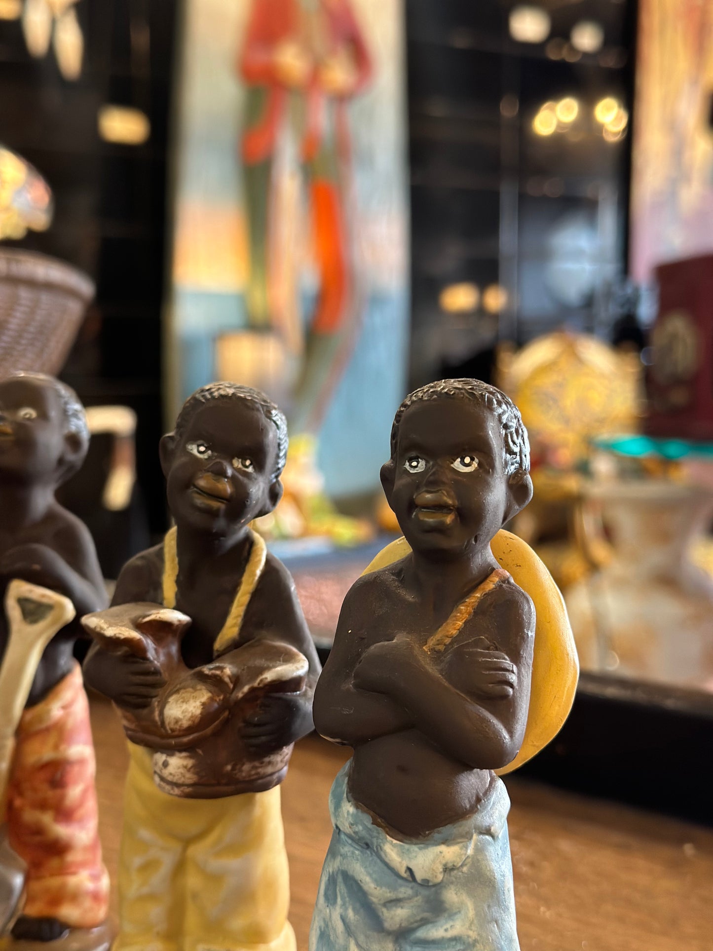 Rare Set of 4 Vintage Mid-Century Figurines | Hand-Painted Cold Painted Clay Statuettes | 1950s Black Americana Collectibles