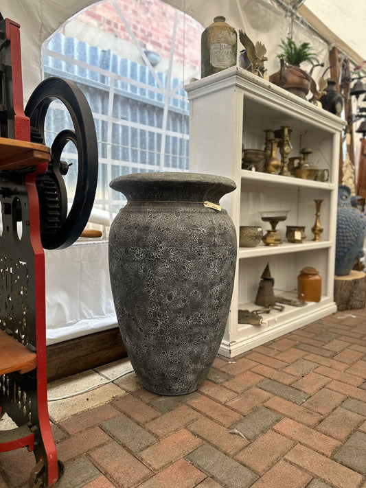 Large Vintage Fat Lava Floor Vase - Textured Crater Glaze Ceramic