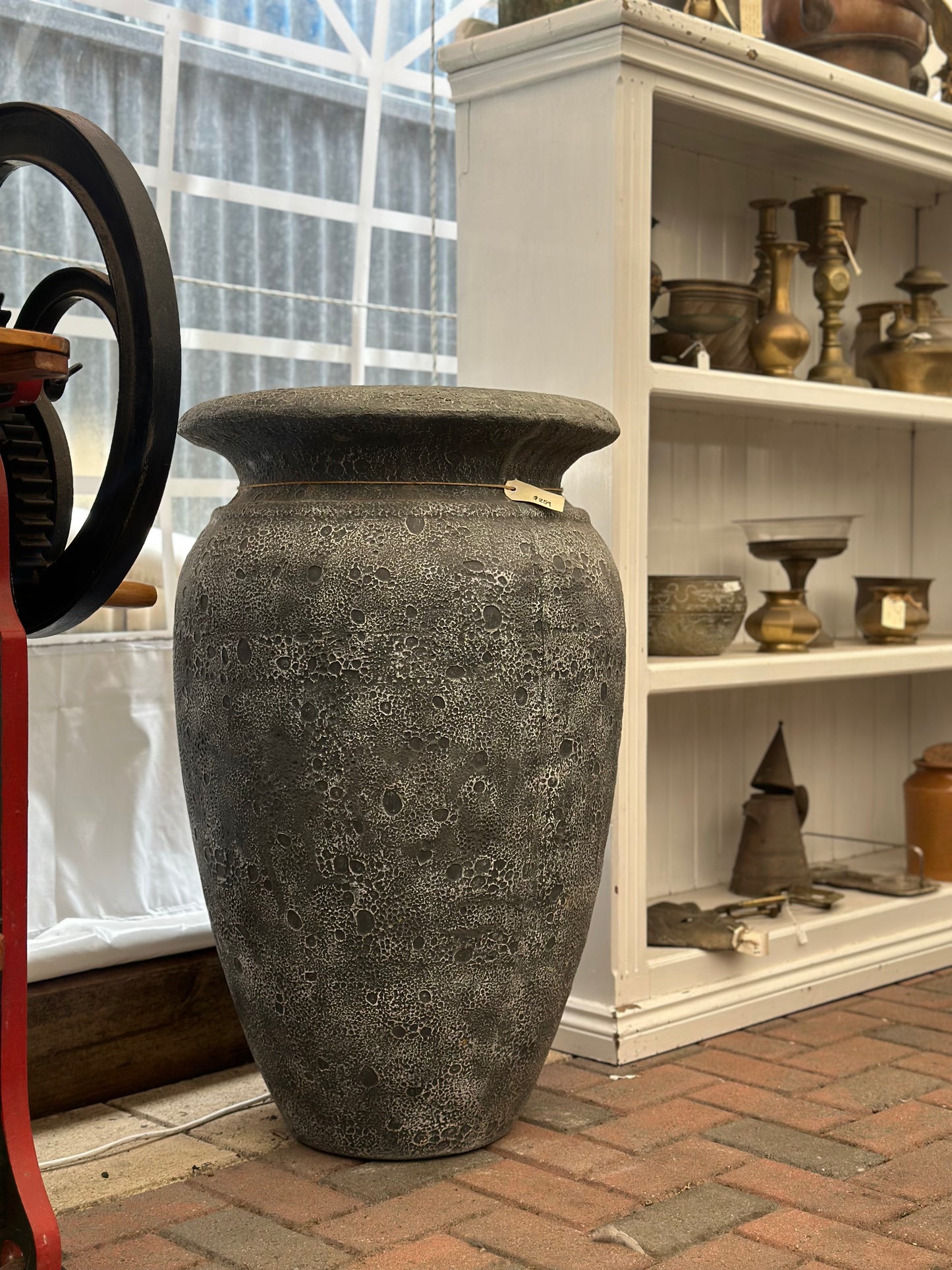 Large Vintage Fat Lava Floor Vase - Textured Crater Glaze Ceramic