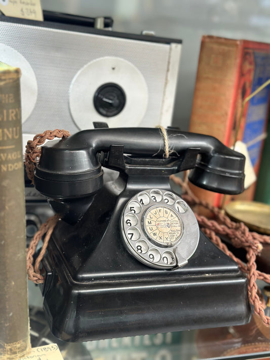 Vintage Black Bakelite Rotary Telephone PMG 35 - GEC Coventry Art Deco Desk Phone