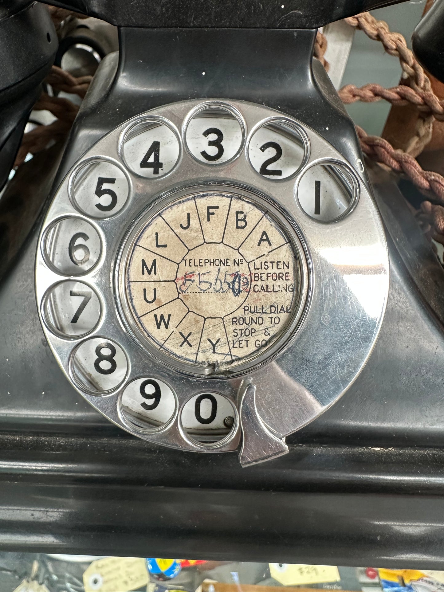 Vintage Black Bakelite Rotary Telephone PMG 35 - GEC Coventry Art Deco Desk Phone