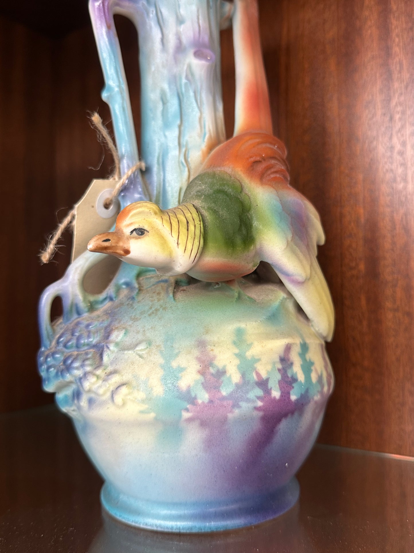 Vintage Austrian Bird Mantle Vases Pair – Pastel Ceramic Posy Vases “Austria 76”