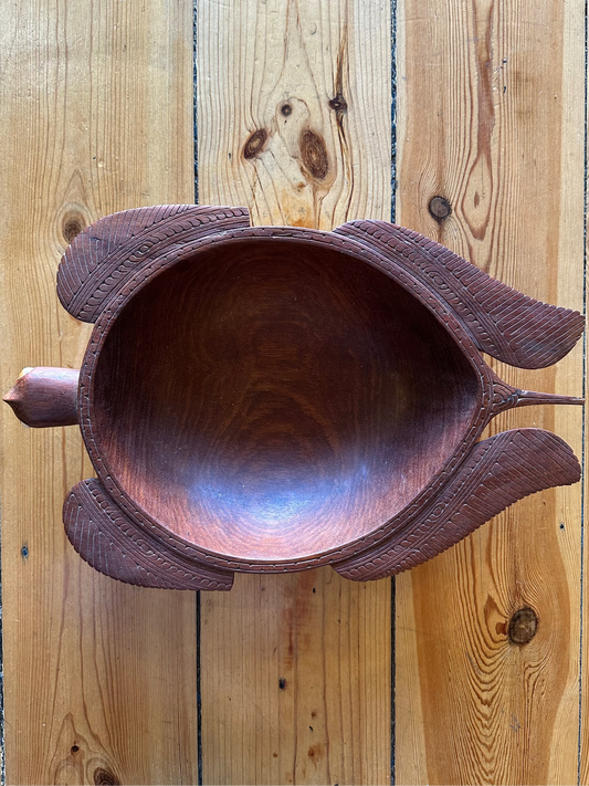 Vintage Trobriand Islands Hand-Carved Wood Turtle Bowl | Papua New Guinea Tribal Art | Mid-Century Oceanic Serving Dish