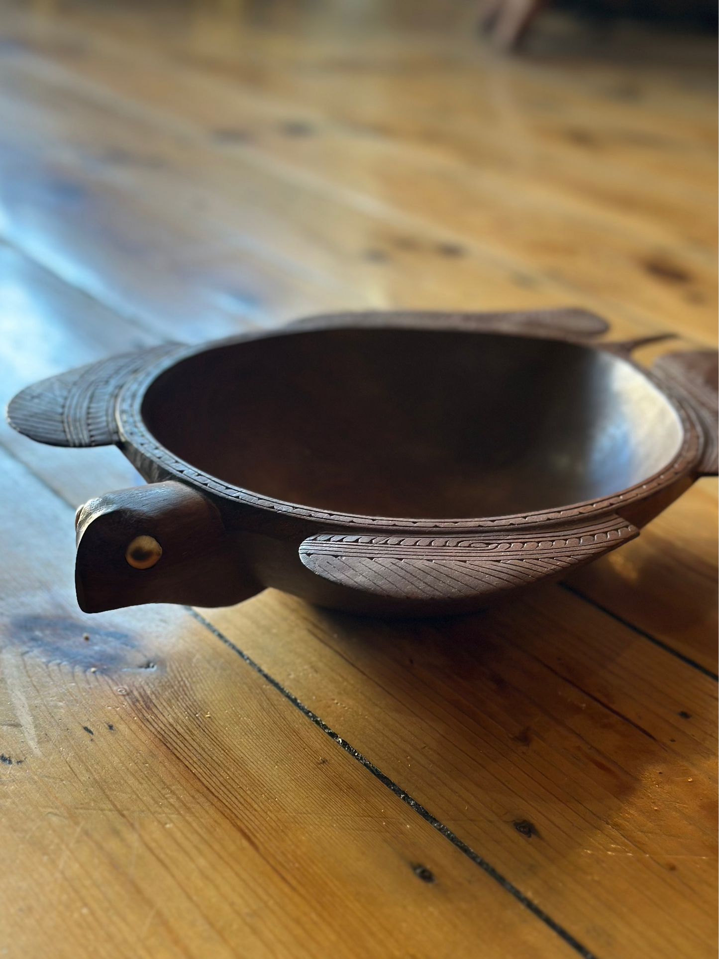 Vintage Trobriand Islands Hand-Carved Wood Turtle Bowl | Papua New Guinea Tribal Art | Mid-Century Oceanic Serving Dish