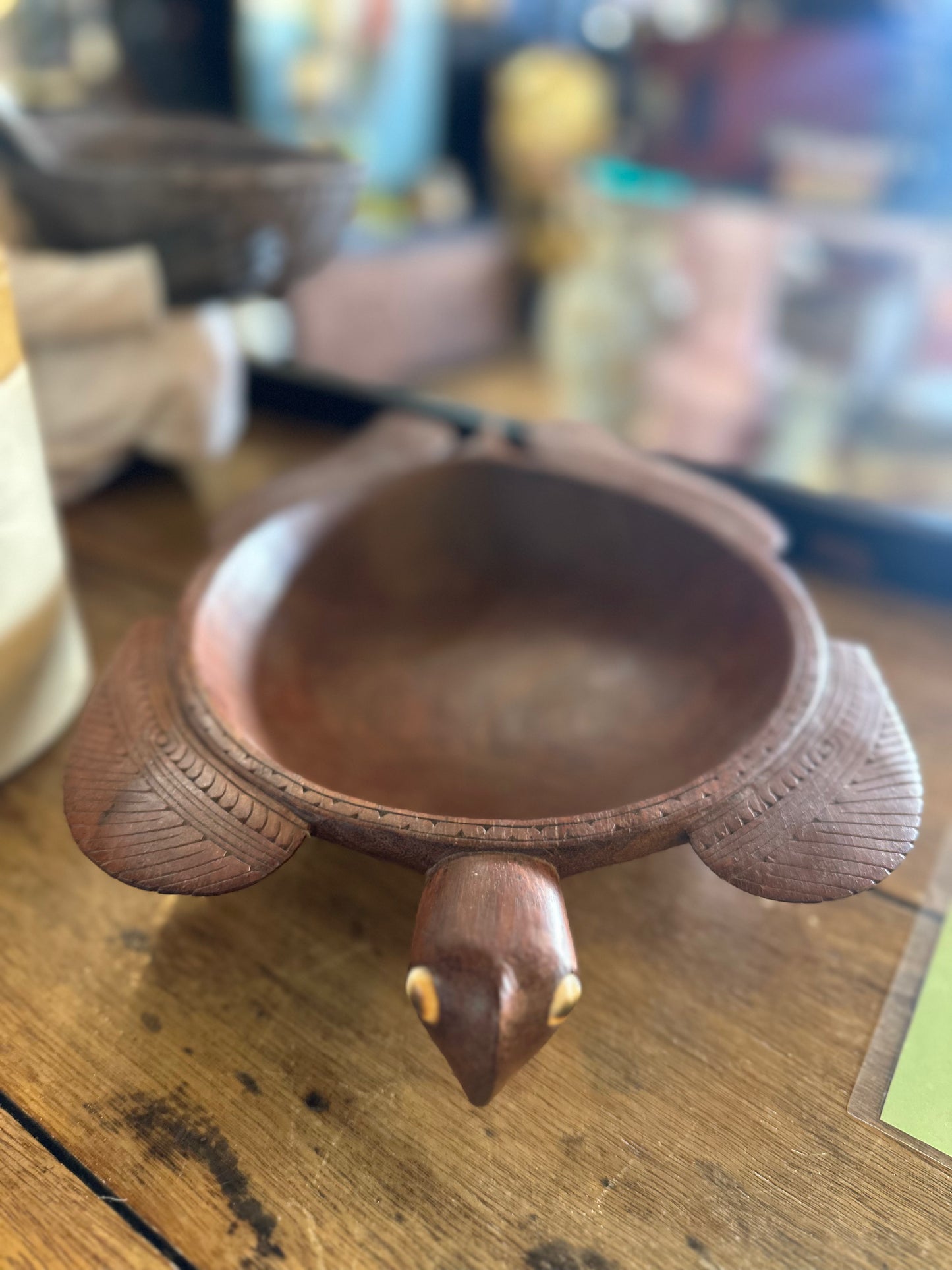 Vintage Trobriand Islands Hand-Carved Wood Turtle Bowl | Papua New Guinea Tribal Art | Mid-Century Oceanic Serving Dish