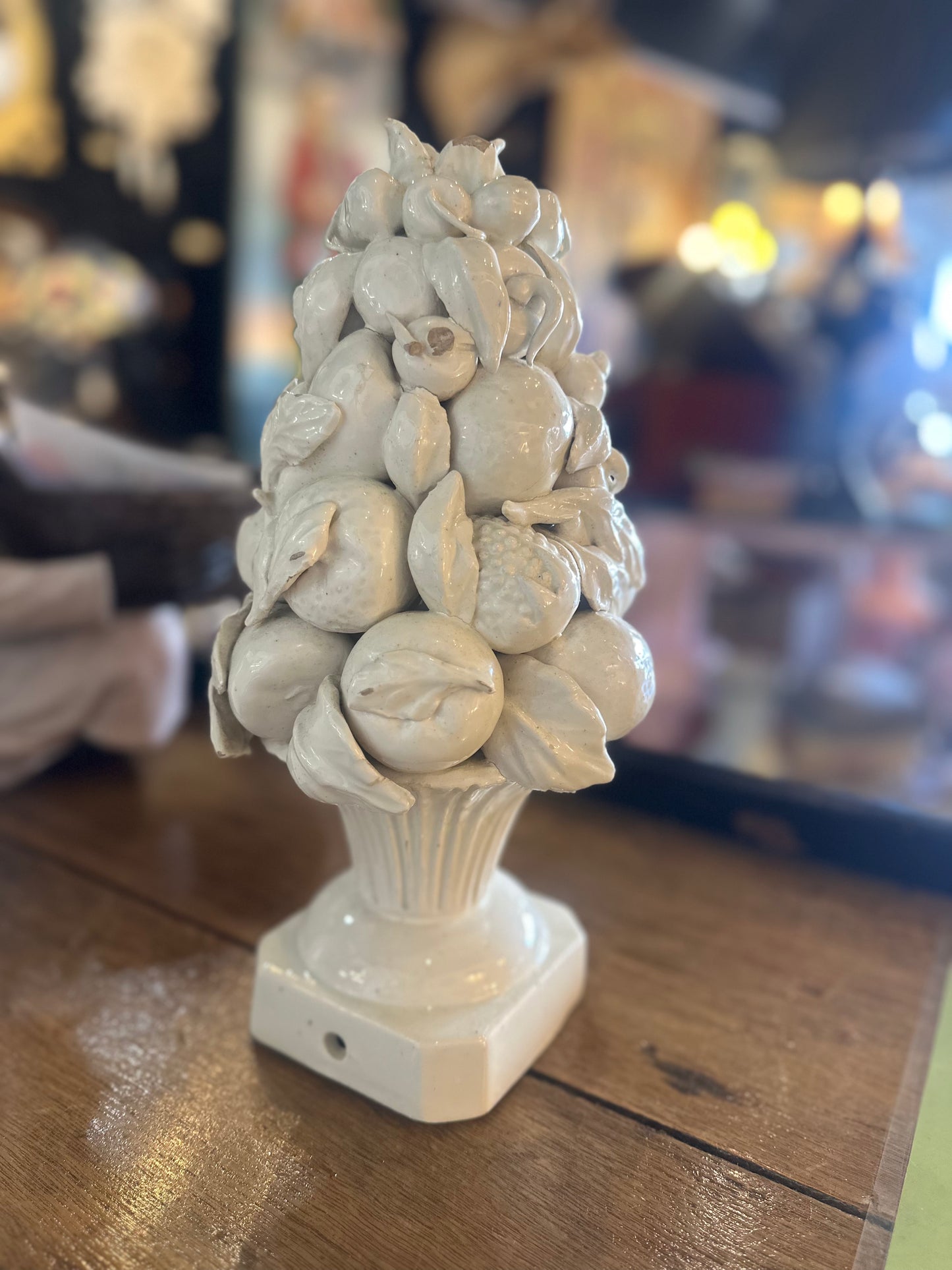 Vintage Spanish Blanc de Chine Ceramic Fruit Topiary - White Glazed Mid-Century Centerpiece