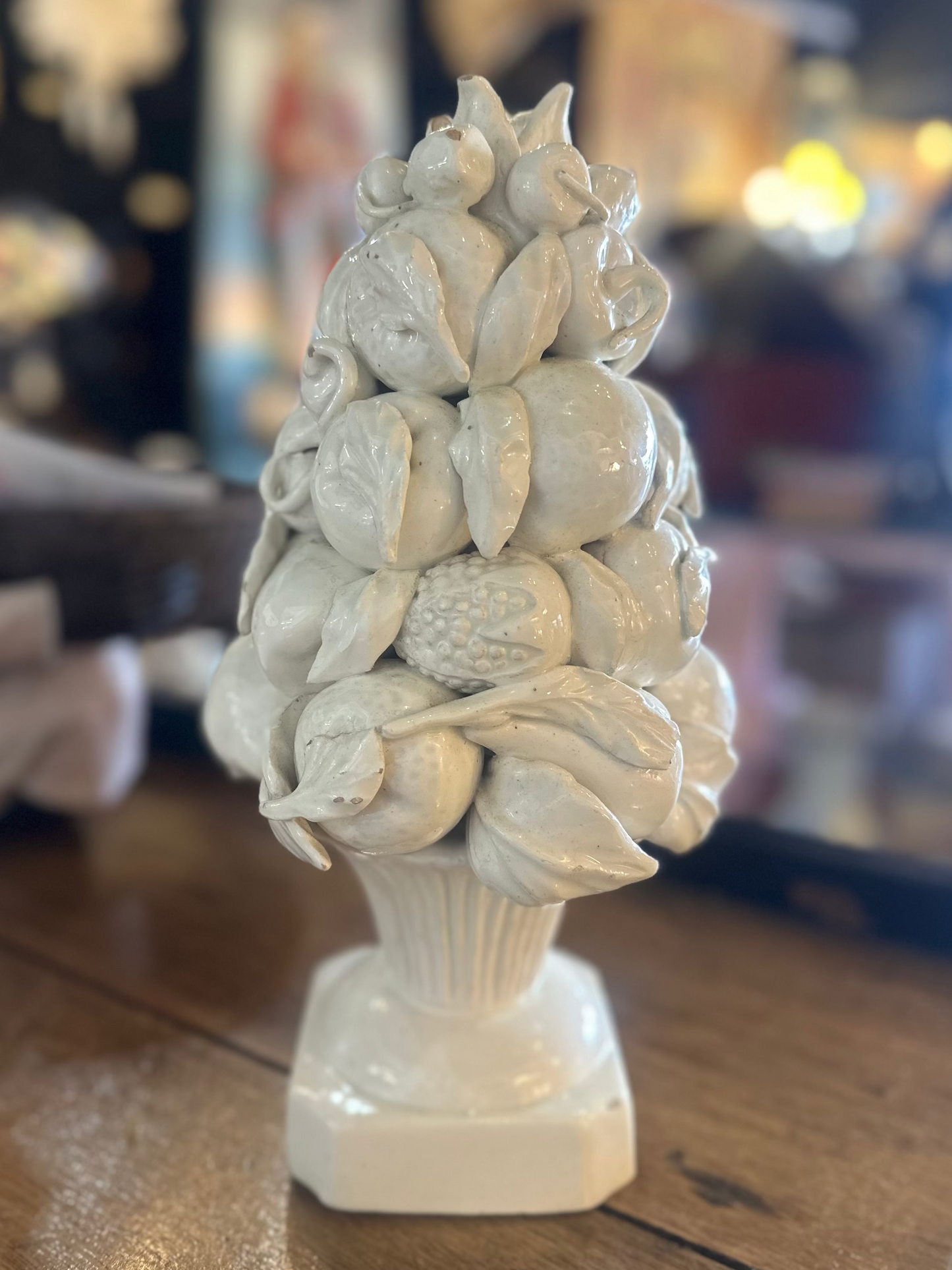 Vintage Spanish Blanc de Chine Ceramic Fruit Topiary - White Glazed Mid-Century Centerpiece