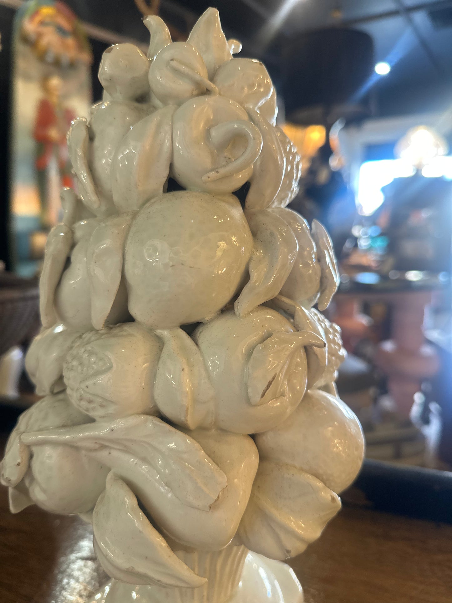 Vintage Spanish Blanc de Chine Ceramic Fruit Topiary - White Glazed Mid-Century Centerpiece