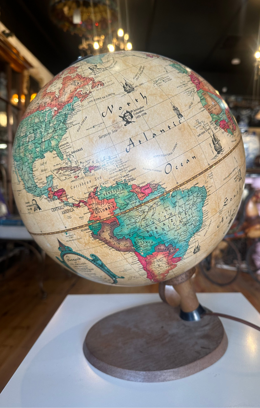 Vintage Micador Illuminated Globe Lamp – Retro Wooden Base World Globe Light