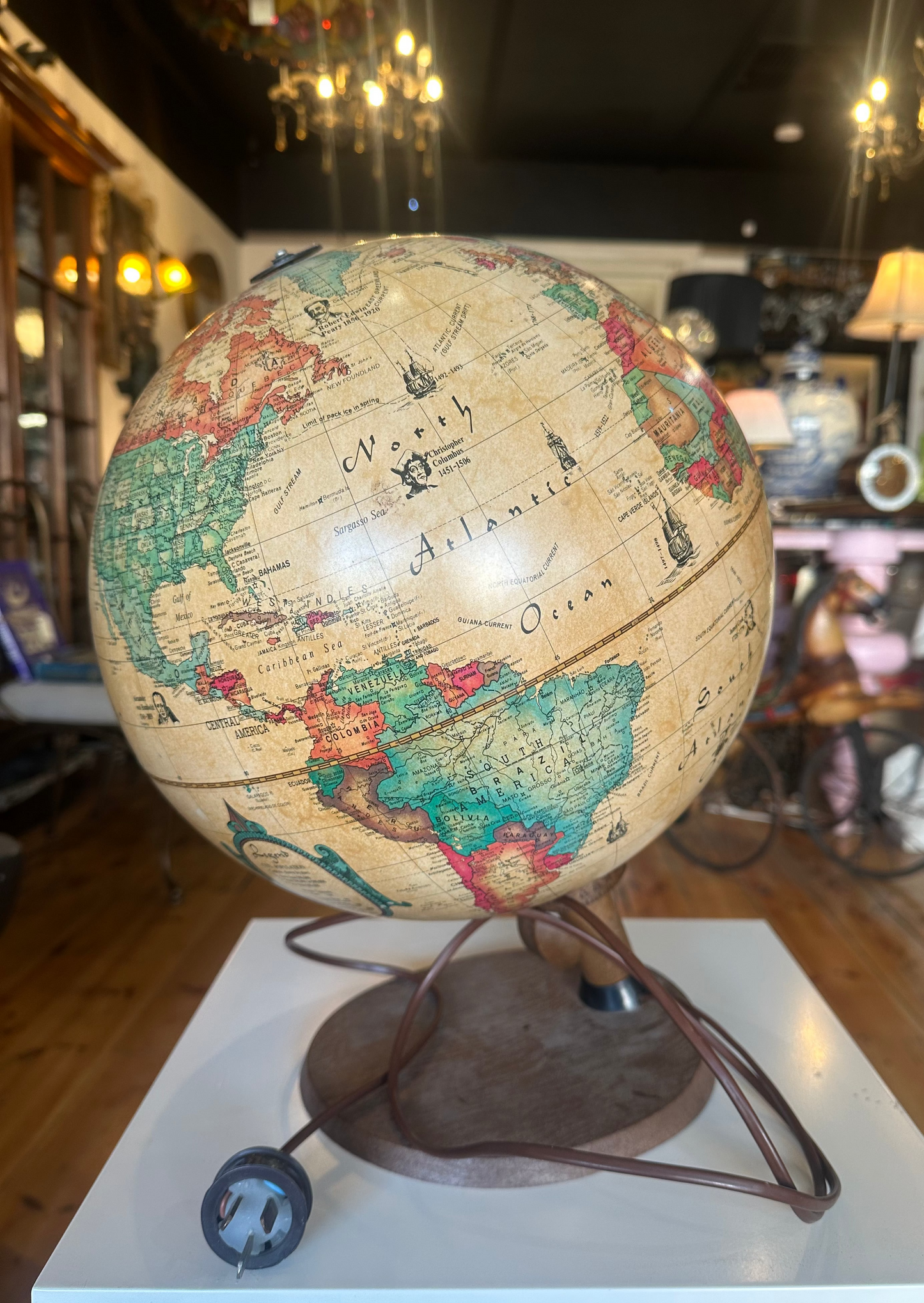 Vintage Micador Illuminated Globe Lamp – Retro Wooden Base World Globe Light