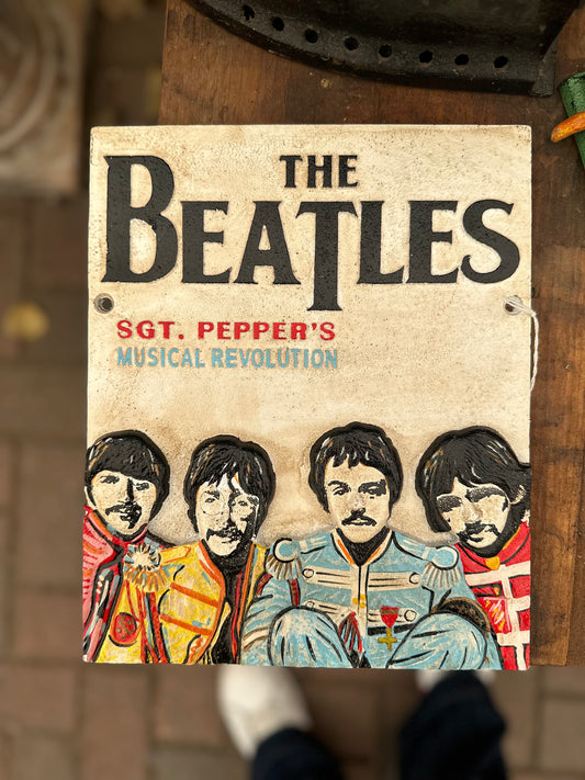 Vintage Style Beatles Sgt Pepper Cast Iron Wall Sign - 3D Relief Plaque