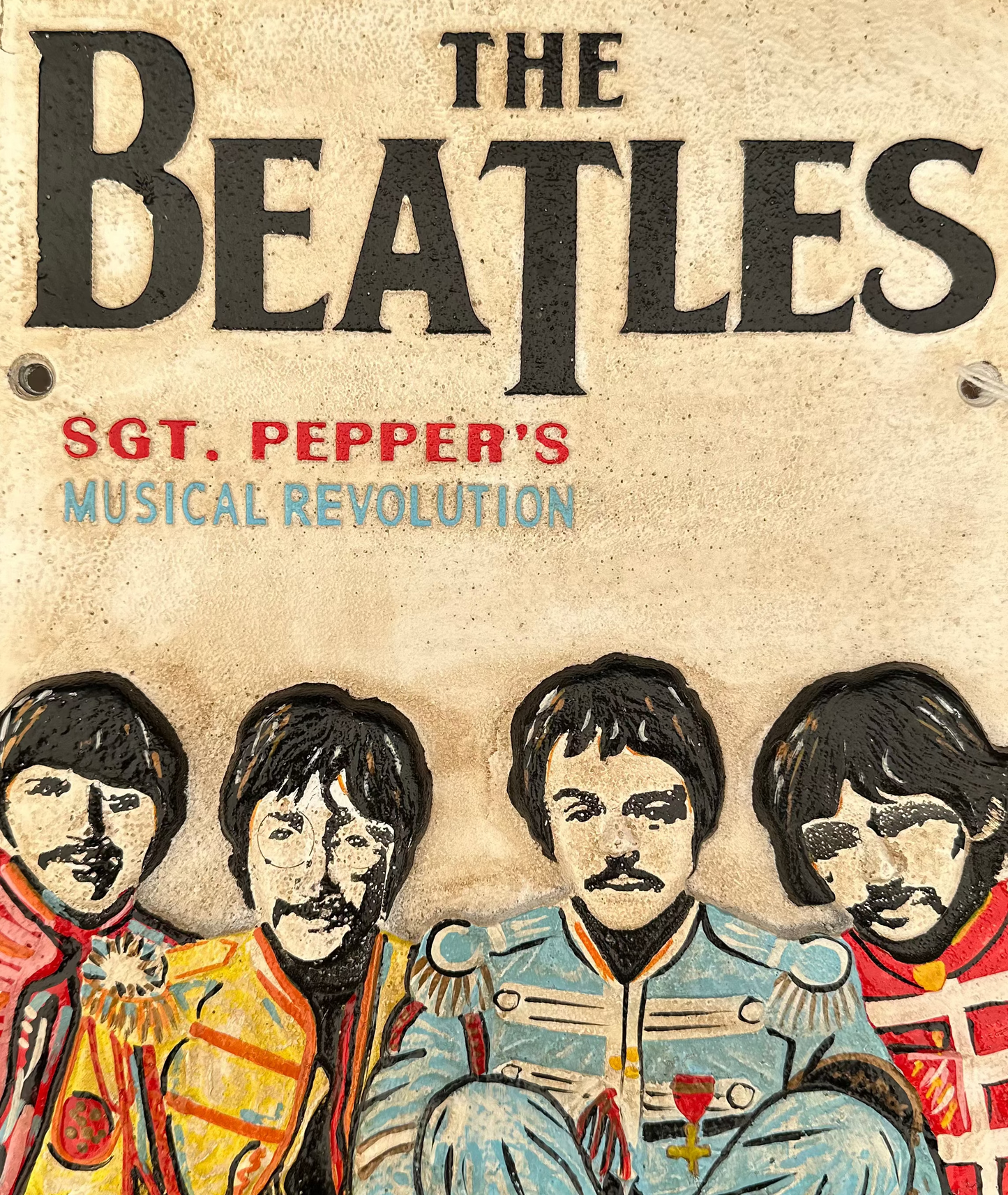 Vintage Style Beatles Sgt Pepper Cast Iron Wall Sign - 3D Relief Plaque