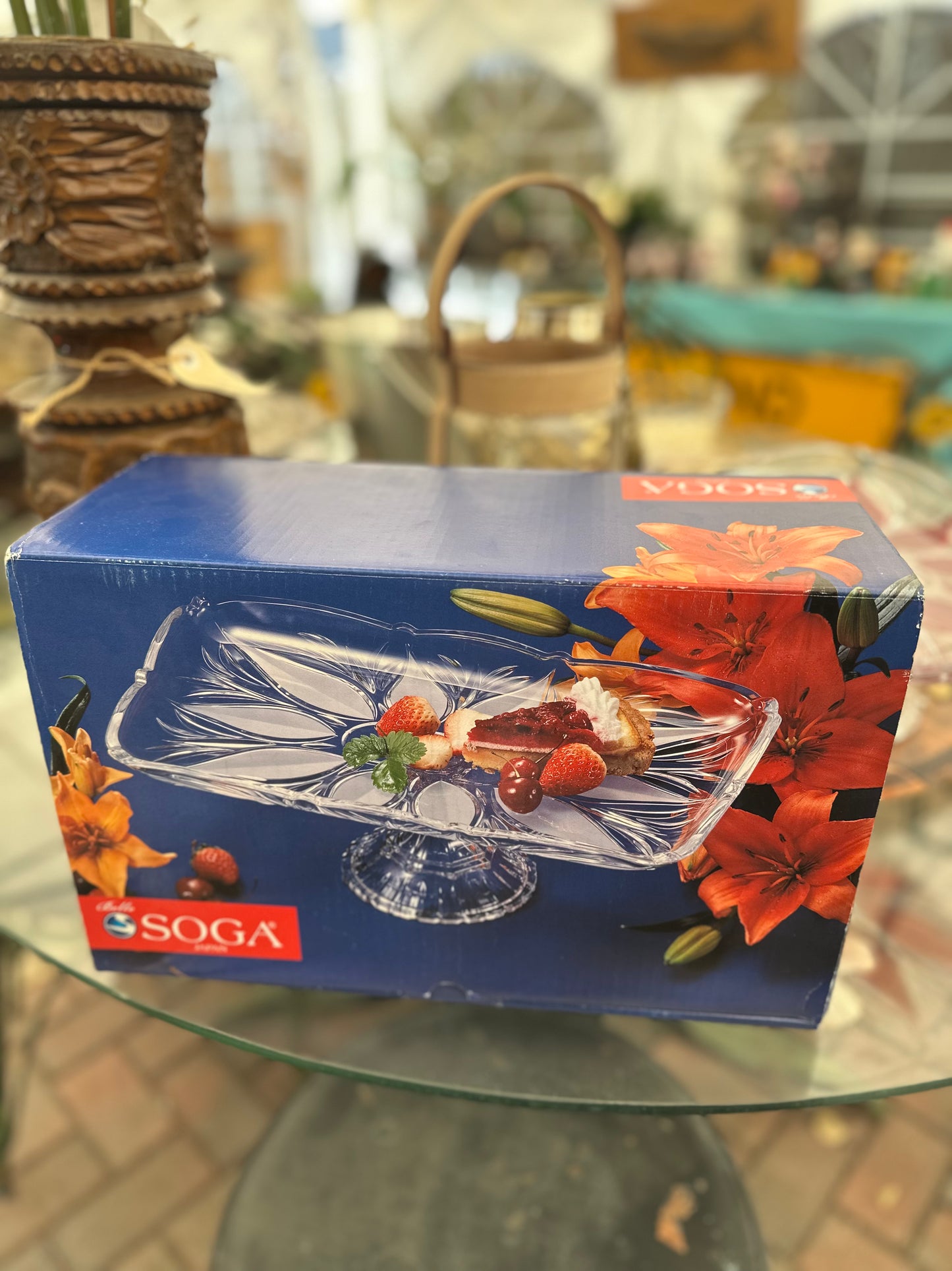 Vintage Soga Japan Fairmont Belle Ruby Red Footed Glass Platter | Rectangular Starburst Serving Stand | Japanese Art Glass