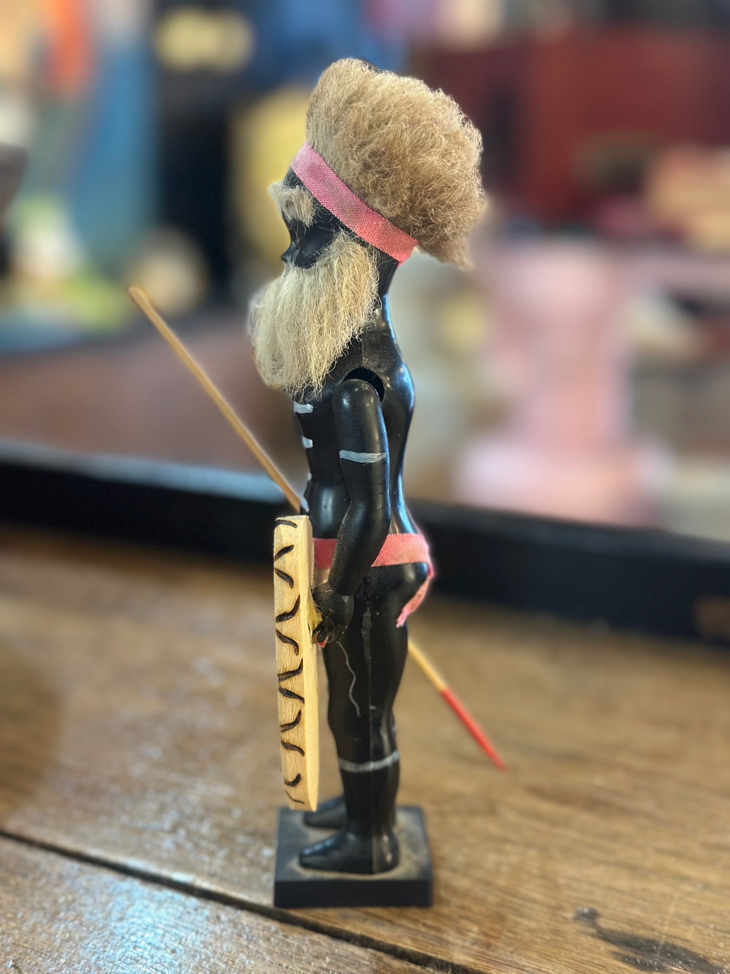Vintage Australian Aboriginal Warrior Souvenir Figurine | Hand-Carved Wood with Spear and Shield | Mid-Century Australiana Collectible