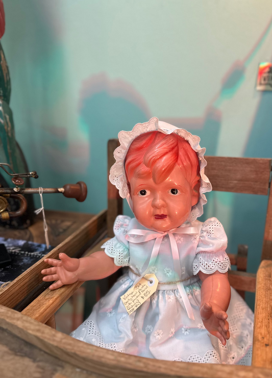 Vintage Mid-Century Baby Doll with Rare Pink Molded Hair | 1940s-50s Hard Plastic Collectible