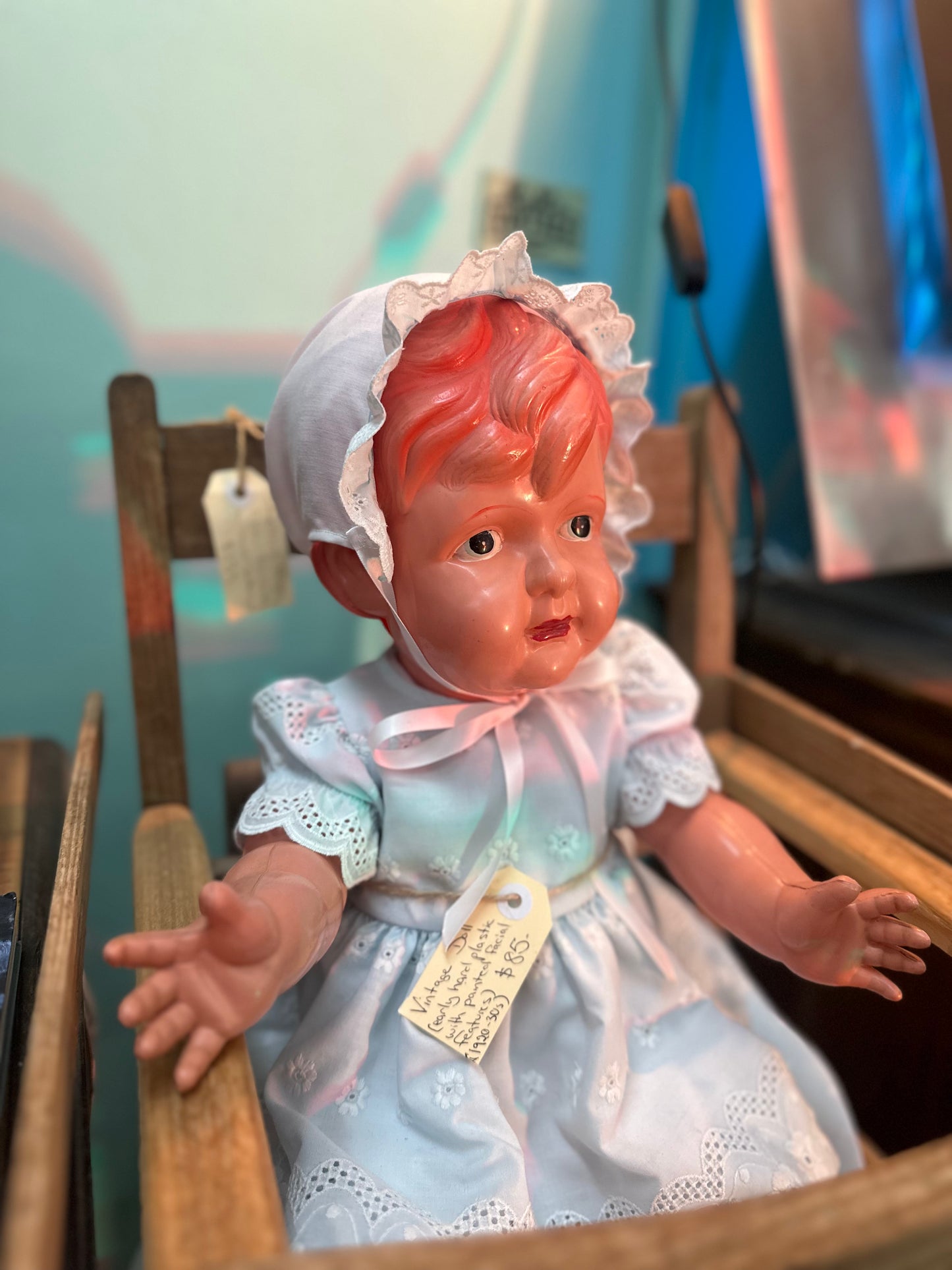 Vintage Mid-Century Baby Doll with Rare Pink Molded Hair | 1940s-50s Hard Plastic Collectible