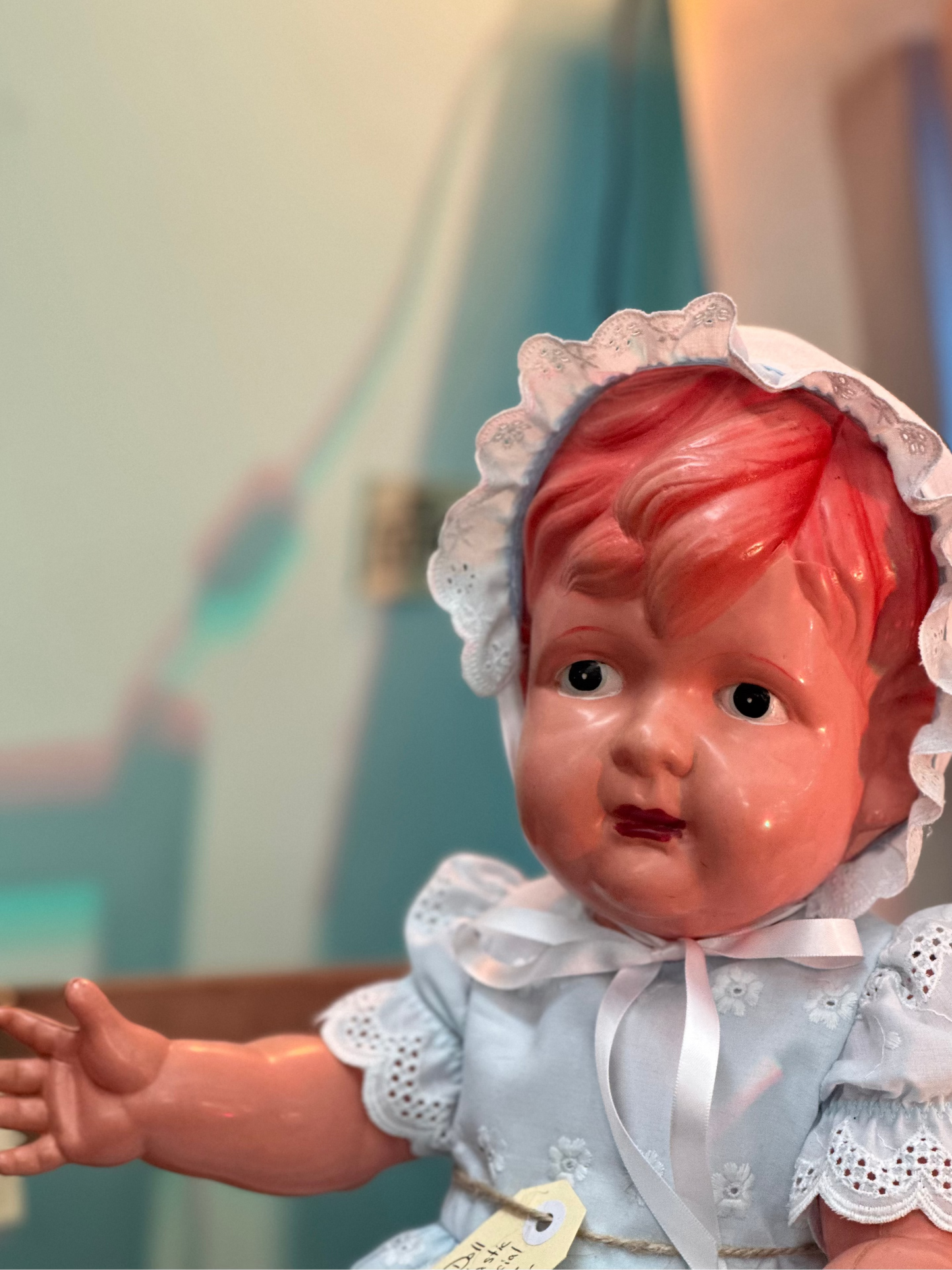 Vintage Mid-Century Baby Doll with Rare Pink Molded Hair | 1940s-50s Hard Plastic Collectible