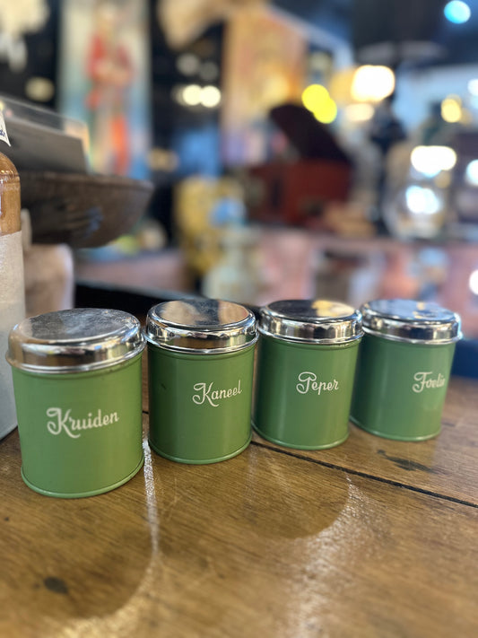 Vintage Brabantia Holland Spice Canister Set - Retro Sage Green & Chrome - Set of 4