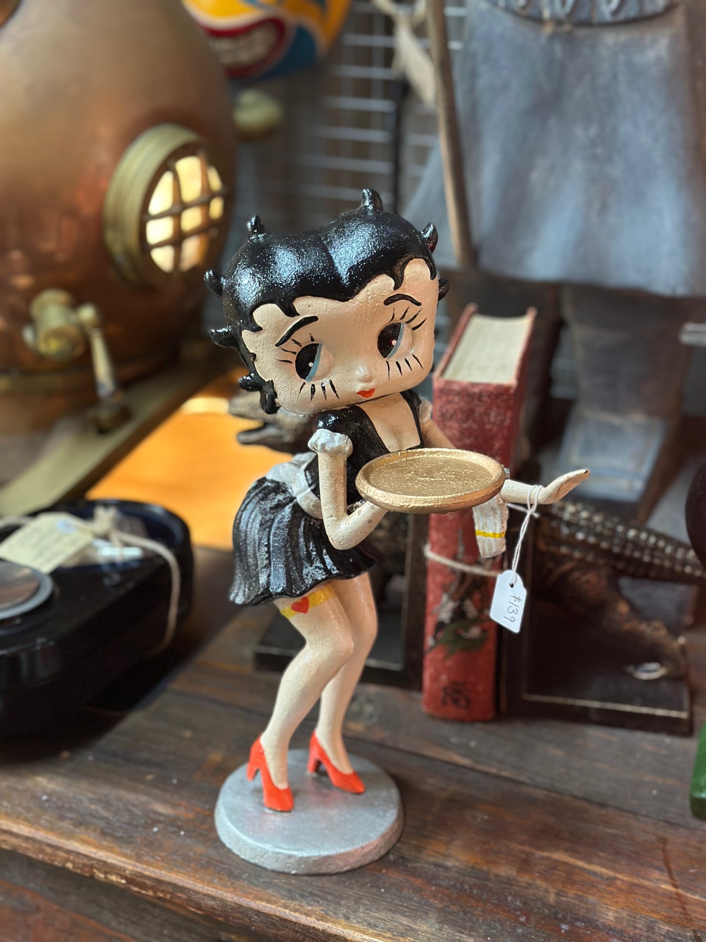Betty Boop Cast Iron Waitress Figurine – Hand Painted Retro Diner Tray Statue