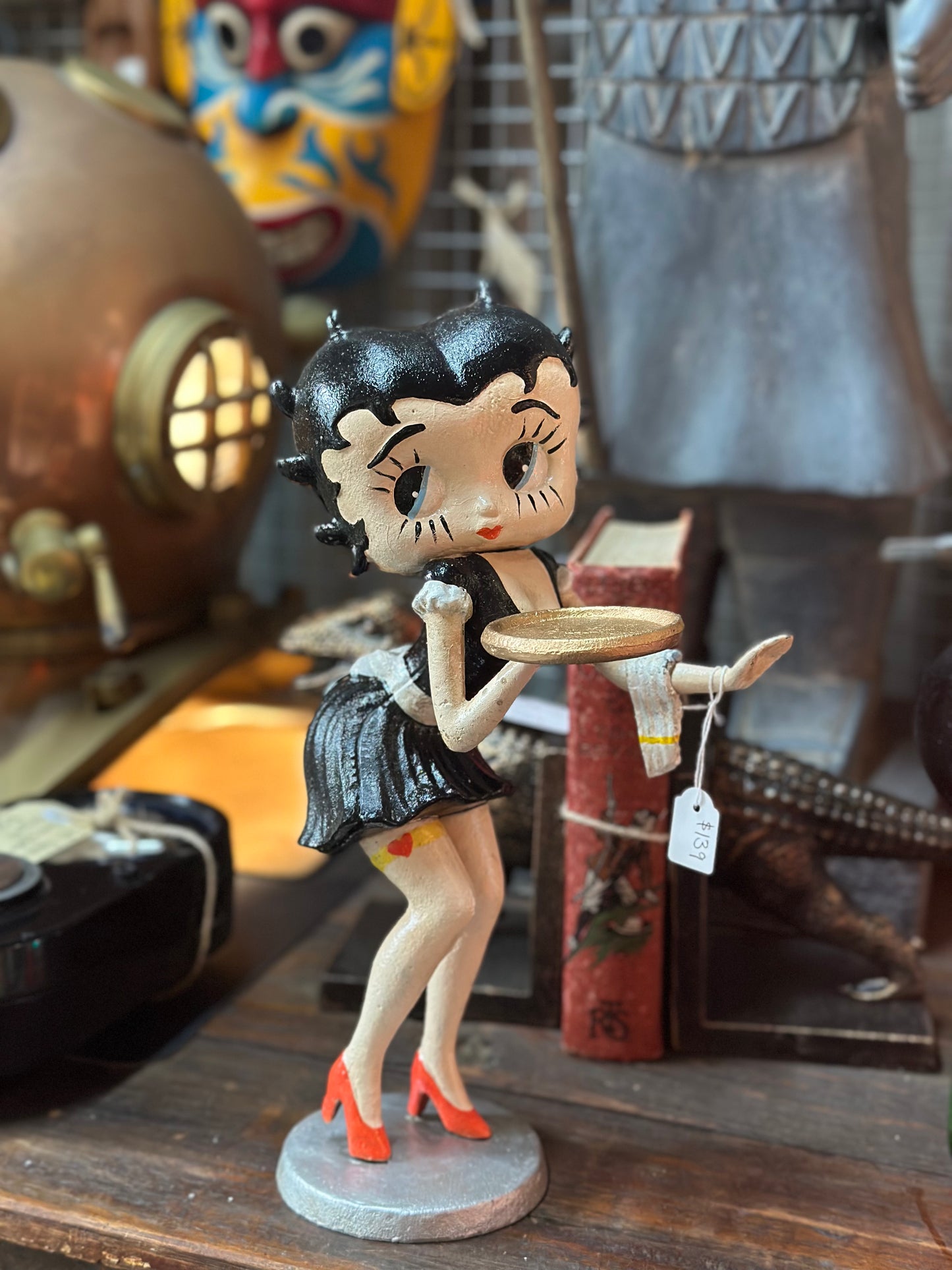 Betty Boop Cast Iron Waitress Figurine – Hand Painted Retro Diner Tray Statue