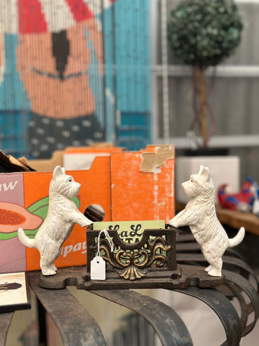 Vintage Style Cast Iron Westie Dog Business Card Holder | White Terrier Desk Accessory