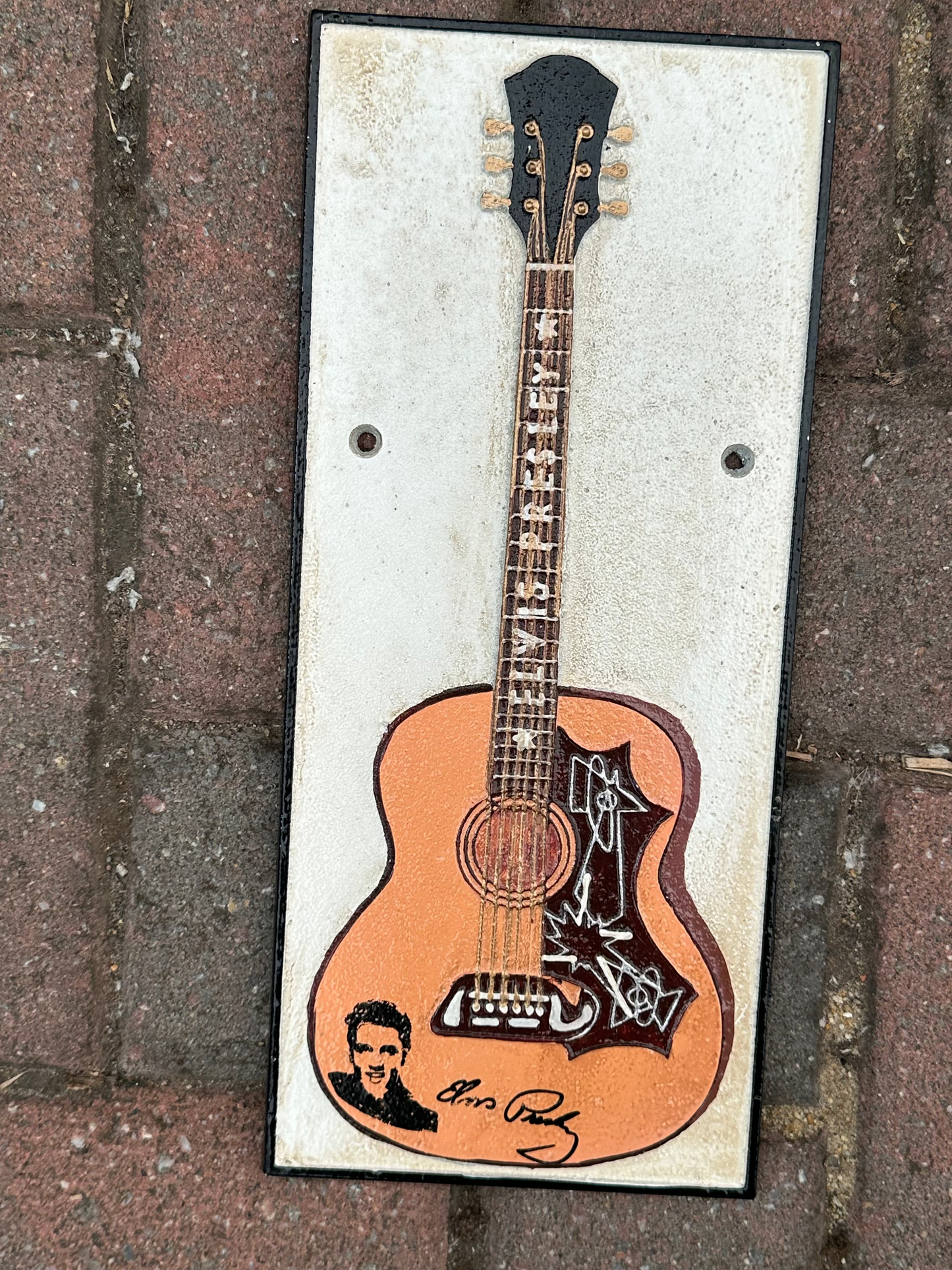 Cast Iron Elvis Presley Gibson Dove Guitar Wall Plaque - Hand-Painted Relief