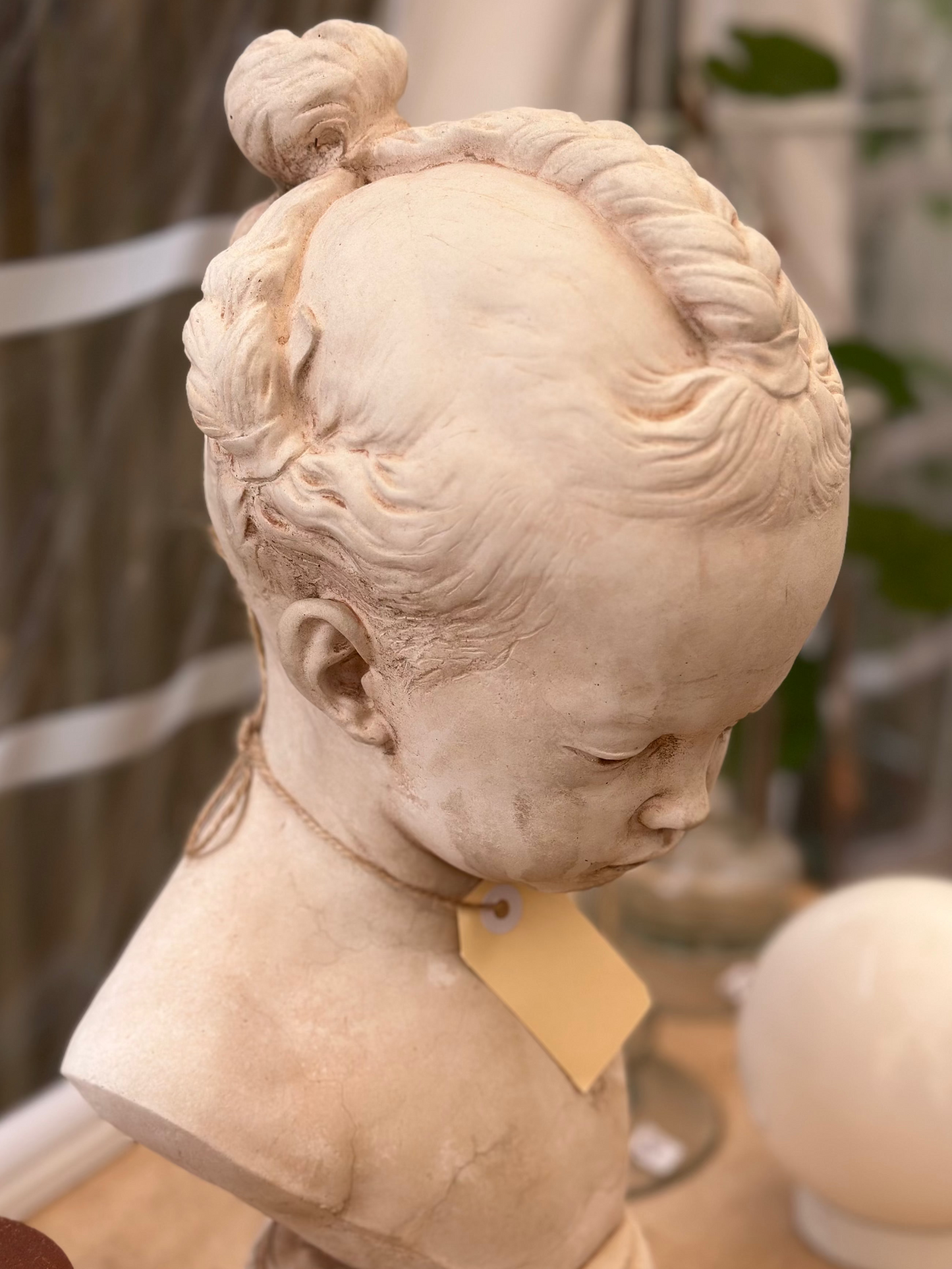 Vintage French Bust La Boudeuse Sculpture - Neoclassical Style Young Girl with Braids - After Jacques Saly / Houdon