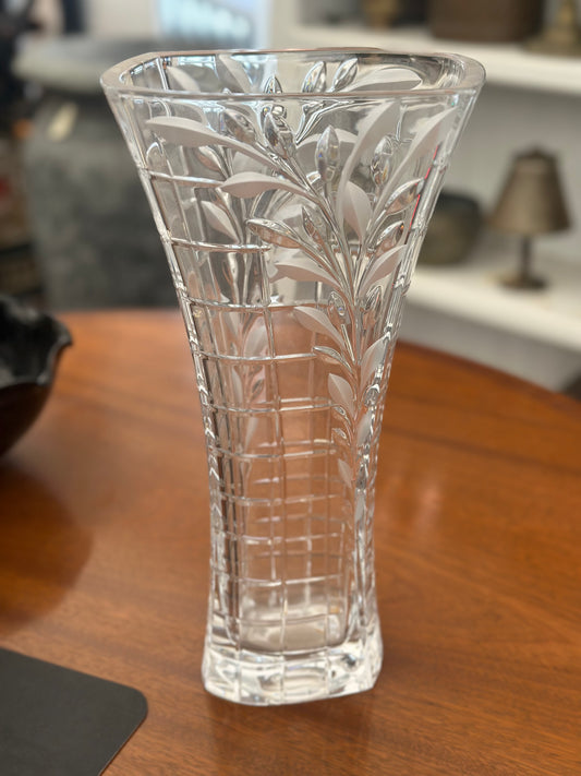 Bohemia Crystal Vase 24% Lead Czech Republic Cut Glass Floral Etched Vase Vintage