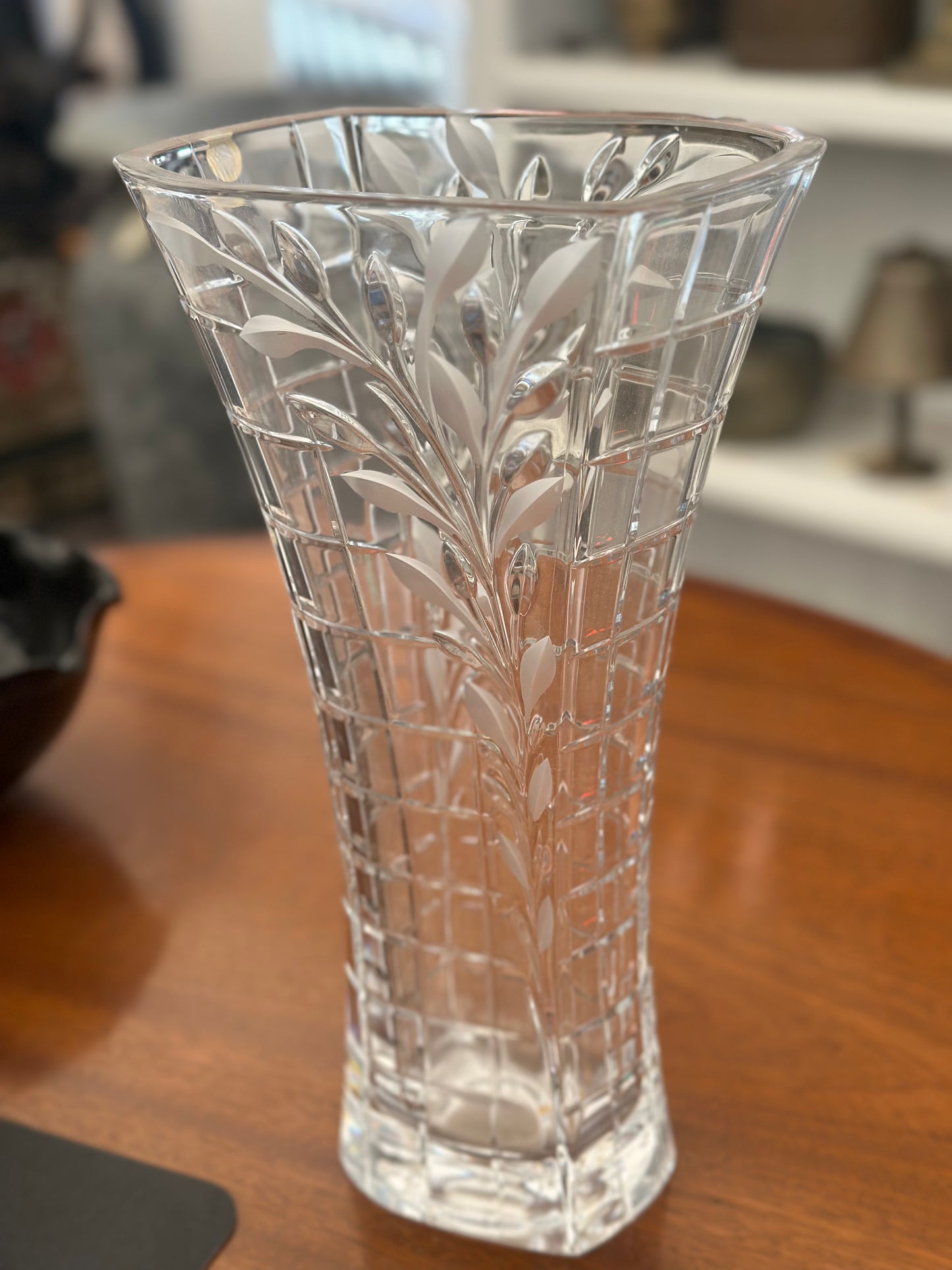Bohemia Crystal Vase 24% Lead Czech Republic Cut Glass Floral Etched Vase Vintage