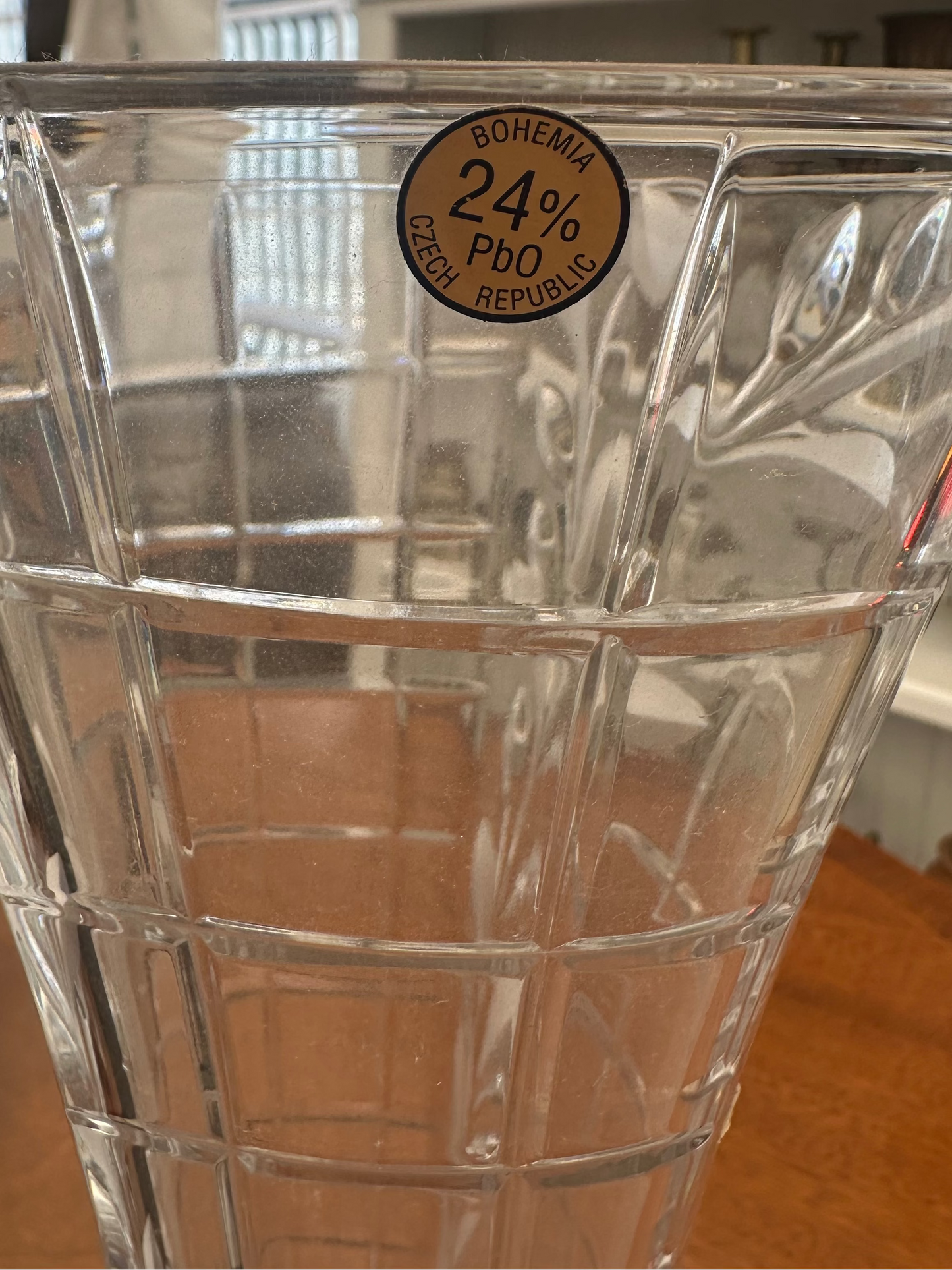 Bohemia Crystal Vase 24% Lead Czech Republic Cut Glass Floral Etched Vase Vintage