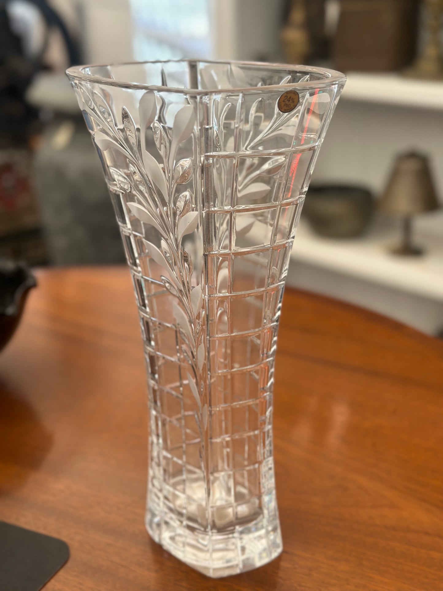 Bohemia Crystal Vase 24% Lead Czech Republic Cut Glass Floral Etched Vase Vintage