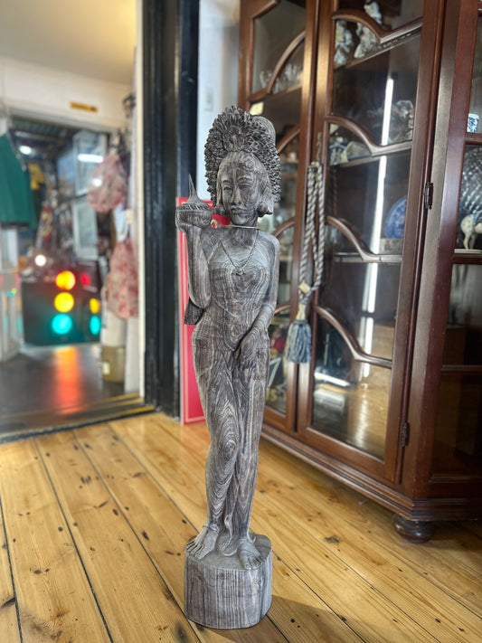 Vintage Balinese Hand-Carved Wood Statue | Large Indonesian Goddess Sculpture
