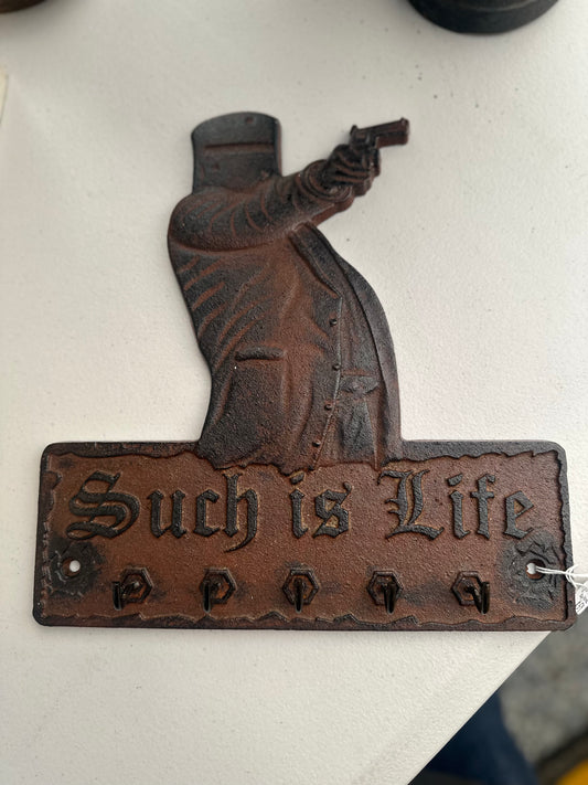 Vintage Style Cast Iron Ned Kelly Key Rack – "Such is Life" Wall Plaque & 5-Hook Key Holder