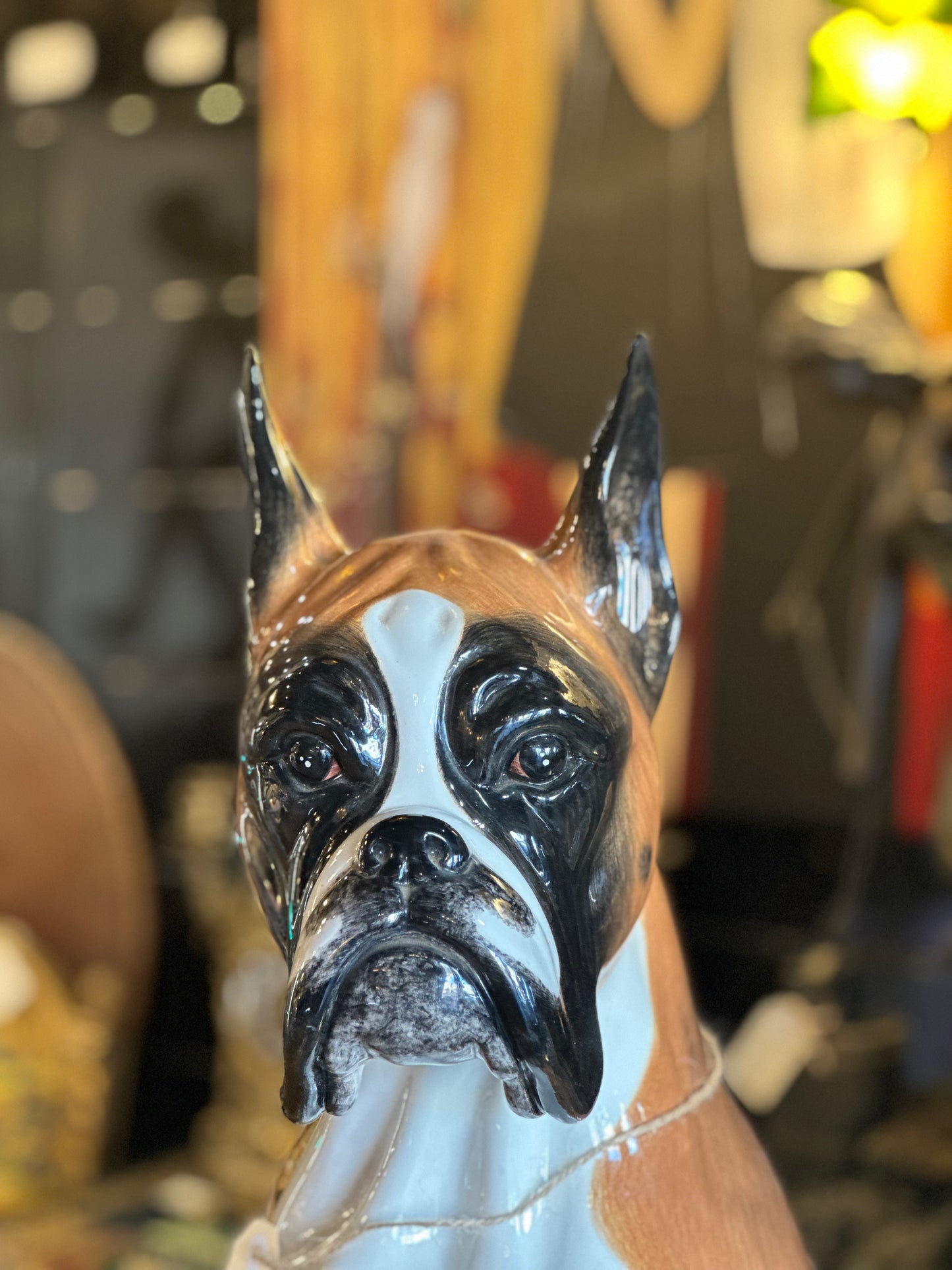 Life-Size Vintage Italian Ceramic Boxer Dog Statue | Mid-Century Majolica Style