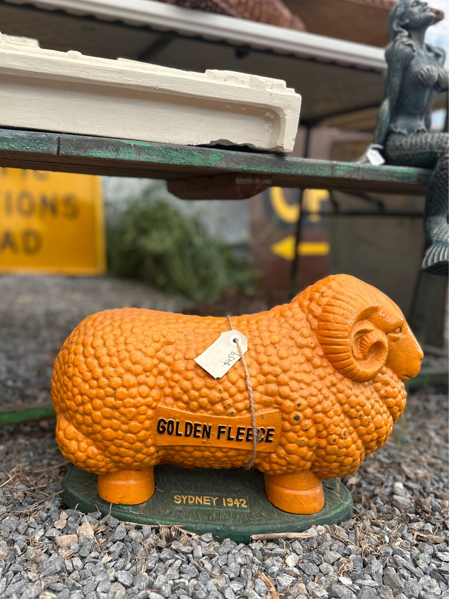 Cast Iron Golden Fleece Ram Statue Sydney 1942 – Vintage Style Australian Petrol Advertising Sheep