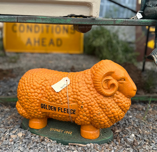 Cast Iron Golden Fleece Ram Statue Sydney 1942 – Vintage Style Australian Petrol Advertising Sheep