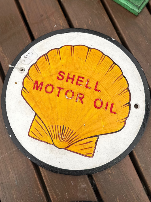 Vintage Style Cast Iron Shell Motor Oil Clam Sign - Retro Garage Wall Plaque